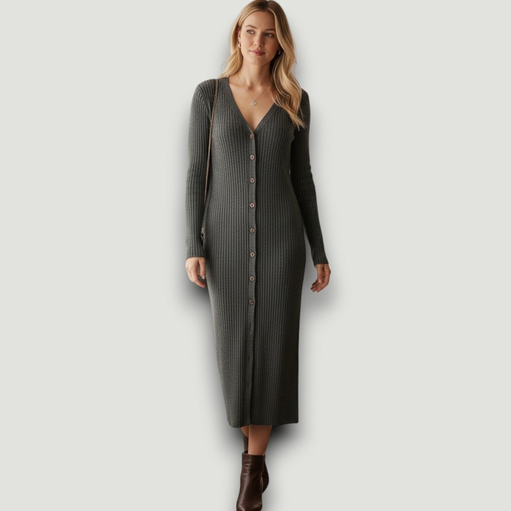 Saks Fifth Avenue Dress Womens Gray XS Long Sleeve Bodycon Office Chic Luxury